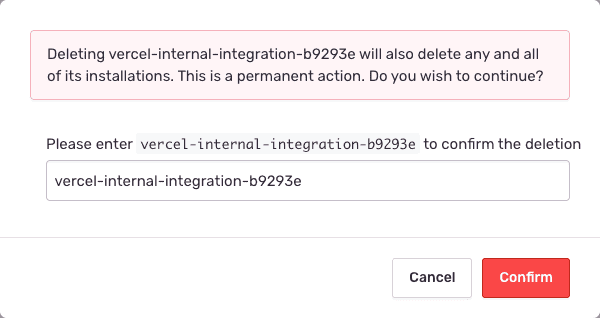 Sentry modal showing uninstalling Vercel integration